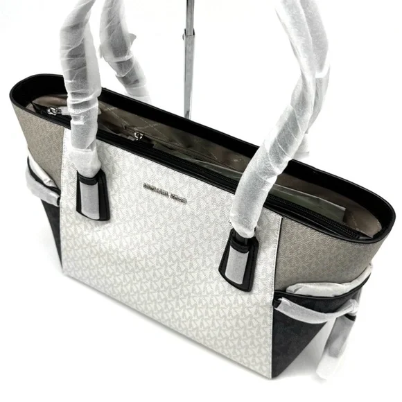 Michael Kors Voyager Large Color-Block Signature Tote Bag - Optic White Multi - Picture 6 of 11